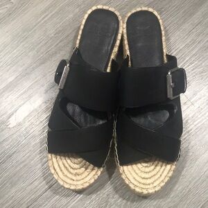 Marc Fisher Black Leather Venita Espadrille Sandal